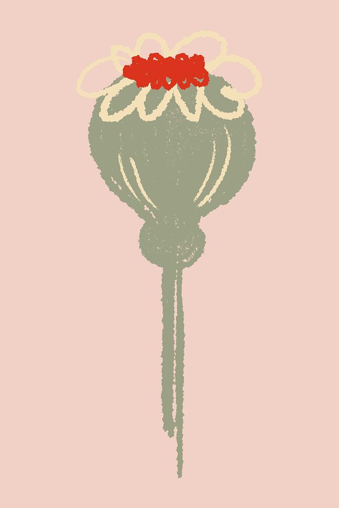 Poppy red flower sticker vector hand drawn illustration