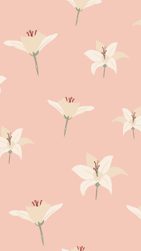 Beige lily floral pattern on nude pink mobile wallpaper