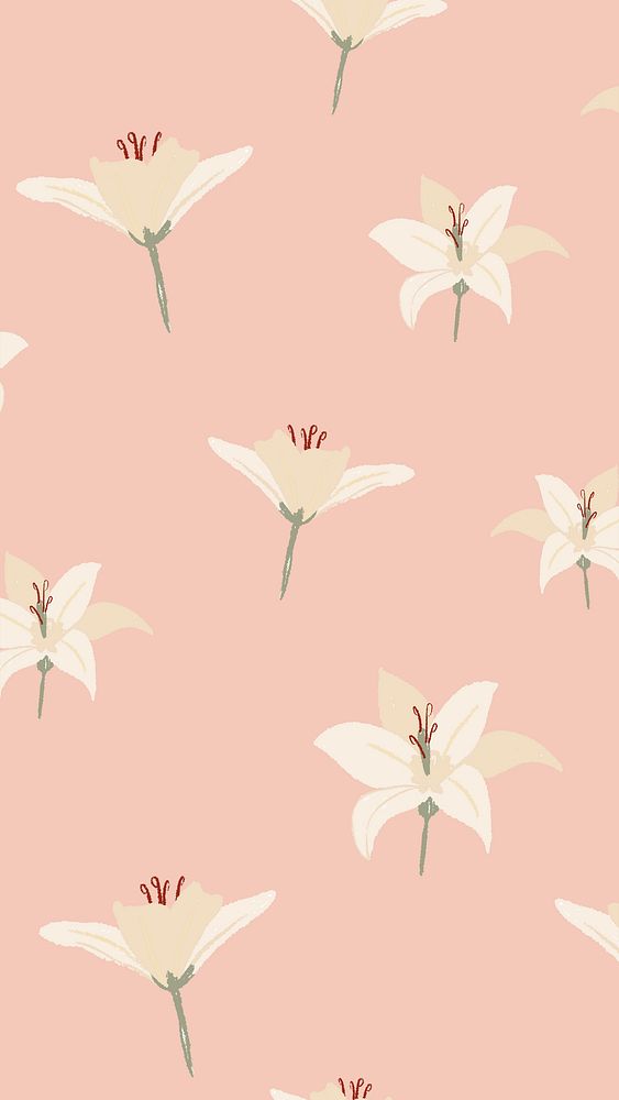 Beige lily floral pattern vector on nude pink mobile wallpaper