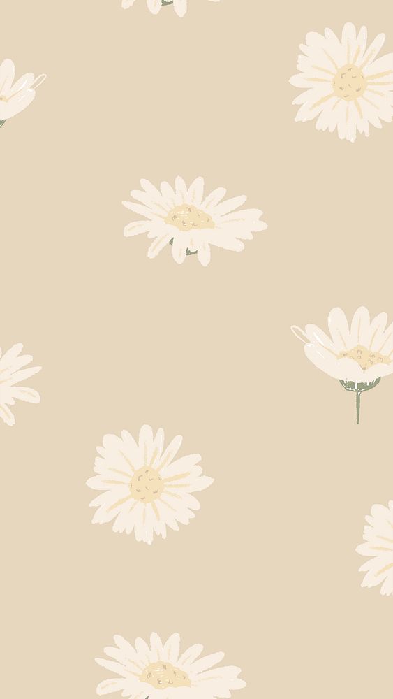 White daisy floral pattern on beige mobile wallpaper