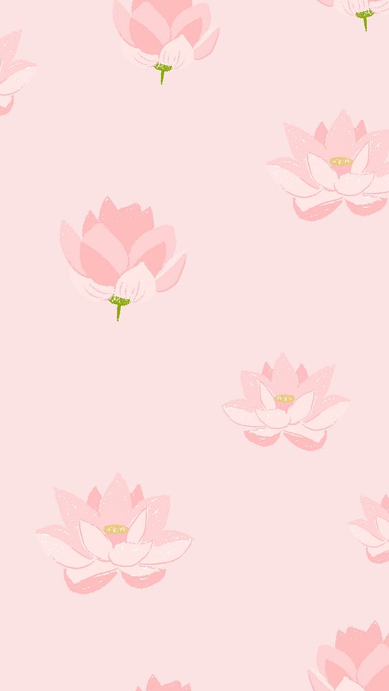 Pink lotus floral pattern vector pastel mobile wallpaper