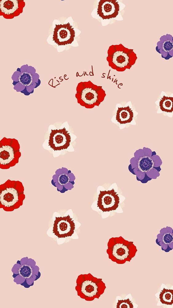 Inspirational quote floral social media story with anemone illustration rise and shine