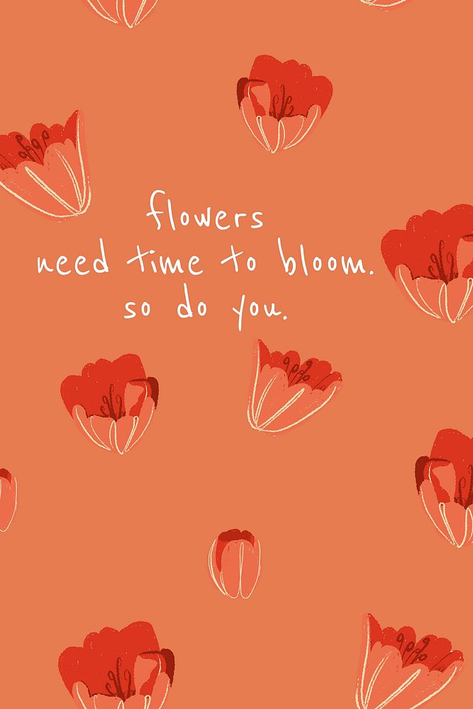 Feminine red floral blog banner with tulip illustration and inspirational quote flowers need time to bloom