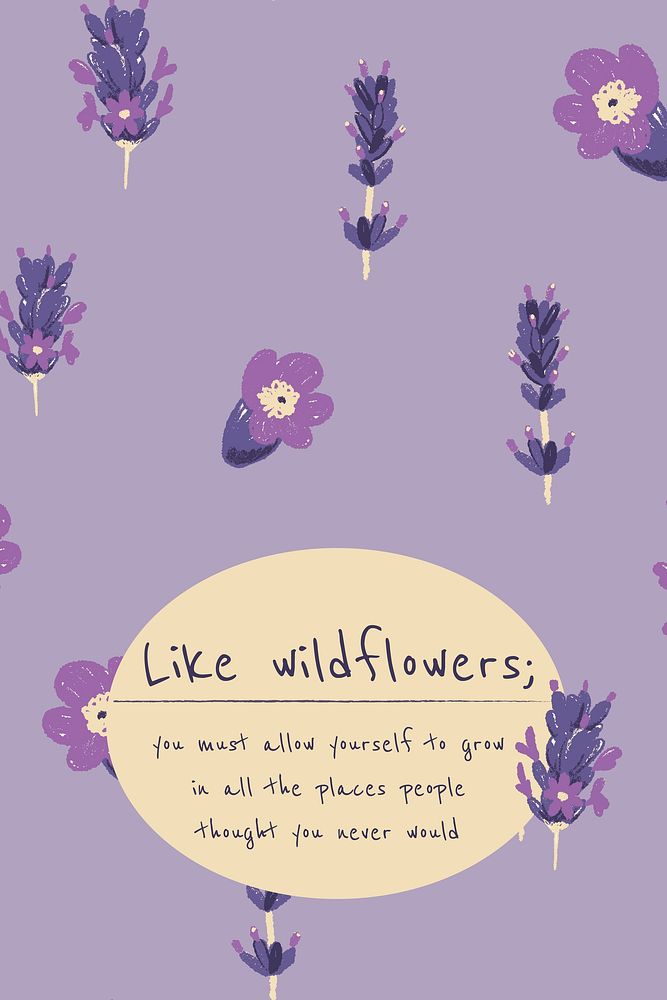 Feminine purple floral blog banner with lavender illustration and inspirational quote like wildflowers