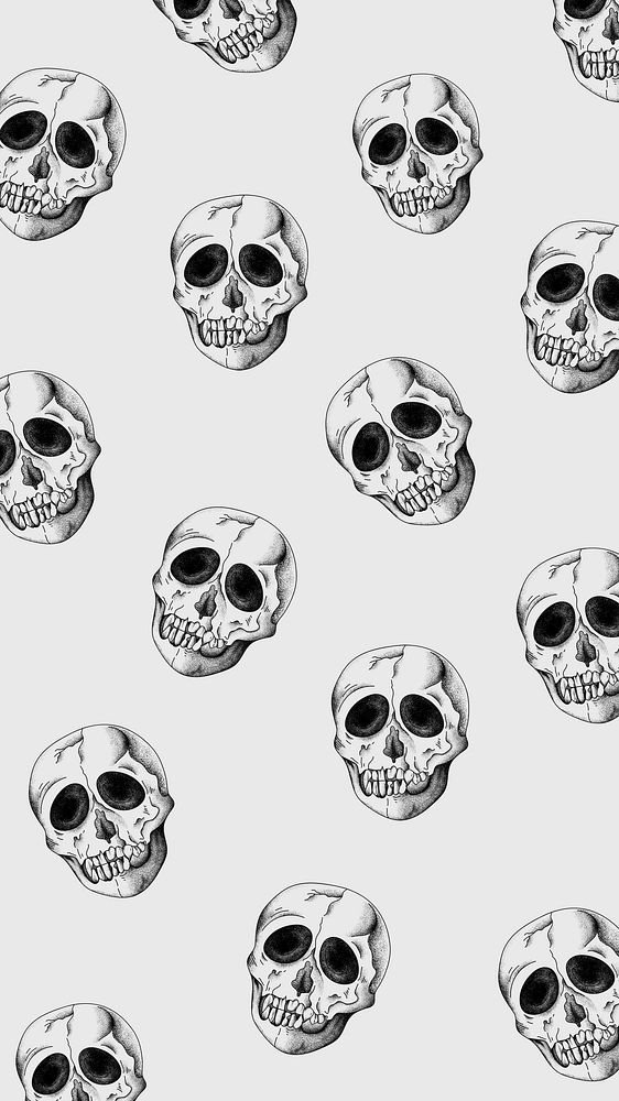 Vintage skull vector pattern gray mobile phone wallpaper