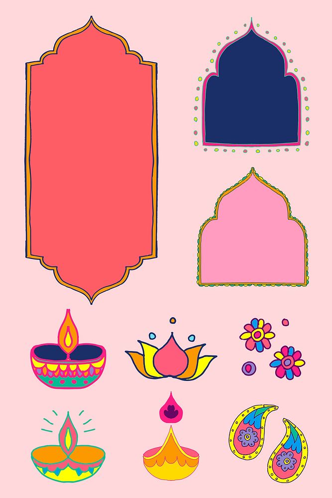 Diwali Indian rangoli vector illustration set