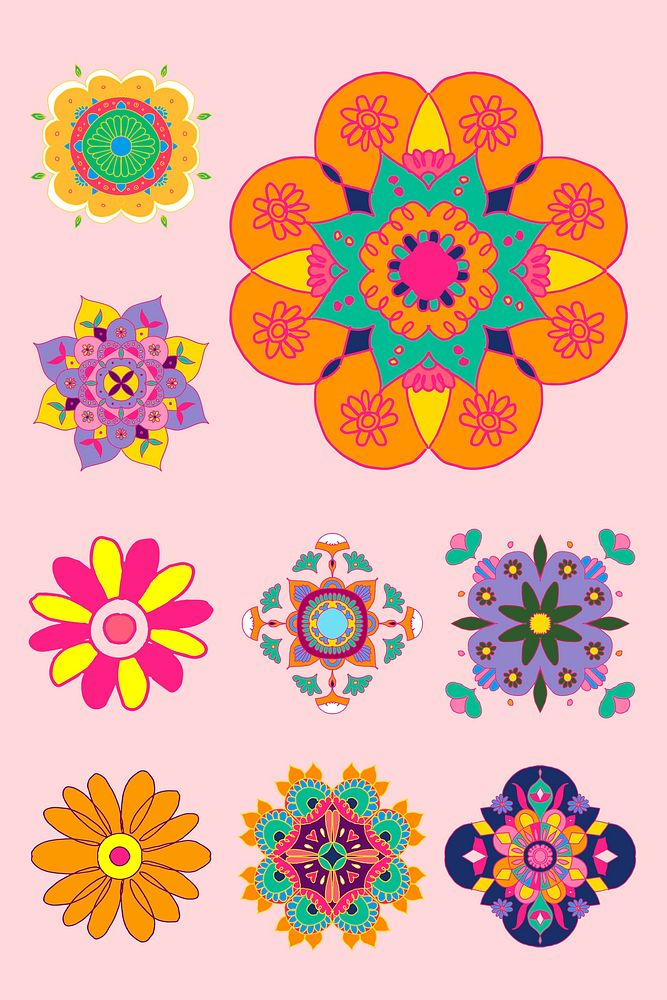 Diwali Indian rangoli vector flower set