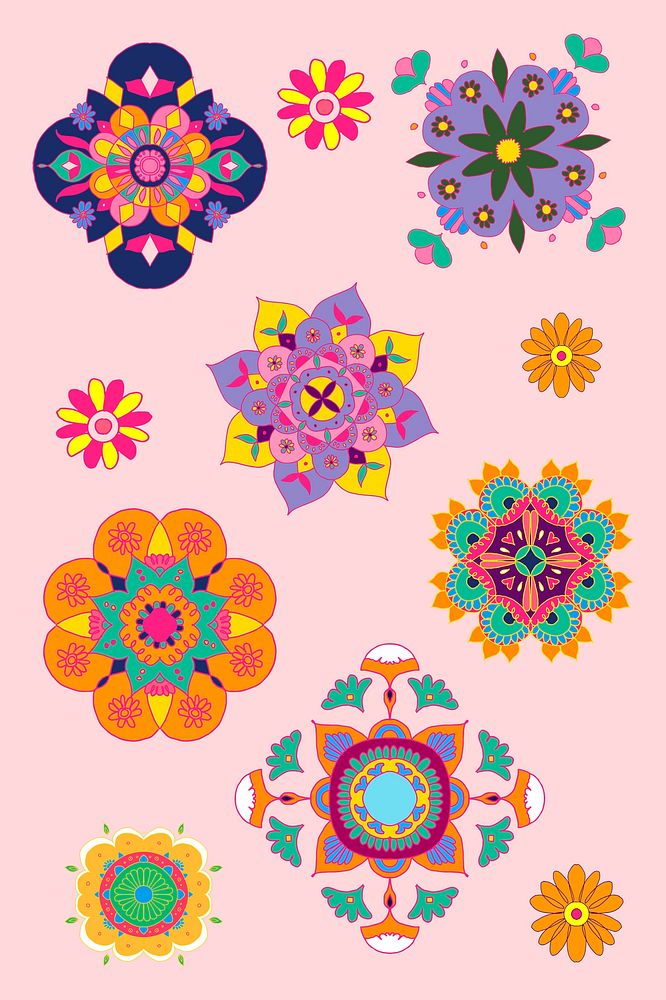 Diwali Indian rangoli flower psd set illustration