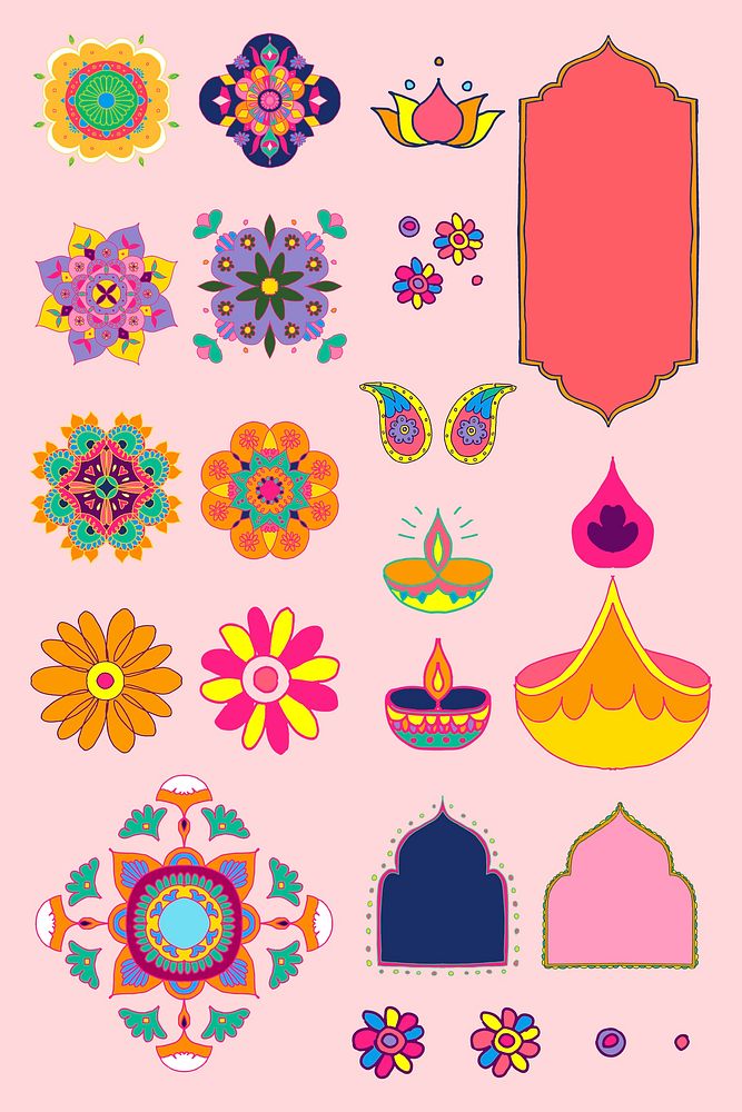 Diwali Indian rangoli vector illustration set design elements