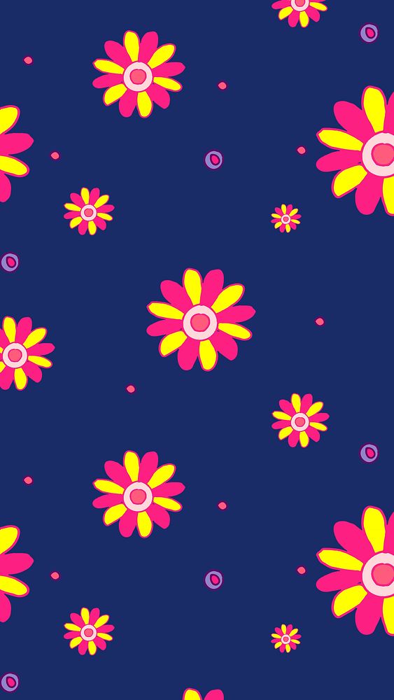 Yellow pink flower pattern psd phone wallpaper