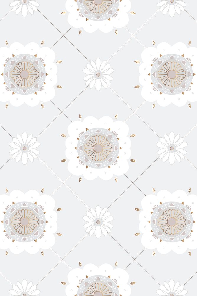 Mandala gray Indian pattern vector botanical background