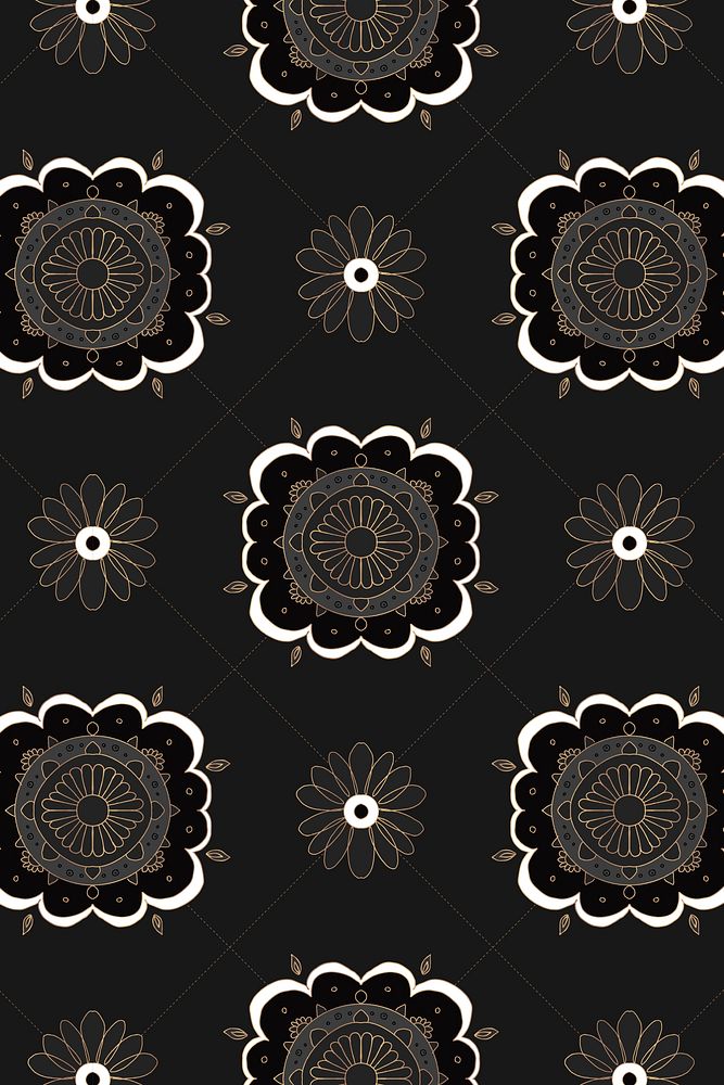 Mandala black Indian pattern psd botanical background