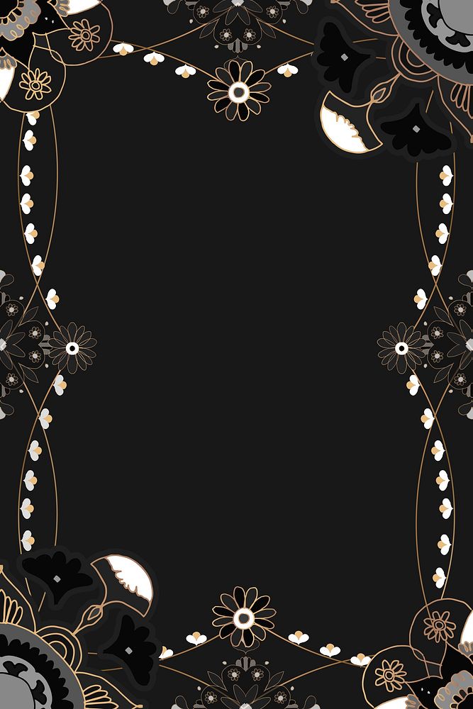 Mandala pattern gold frame vector black floral Indian style