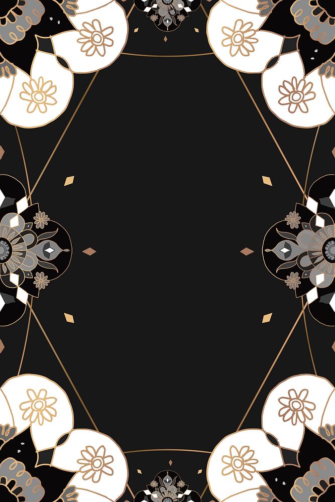 Indian Mandala pattern frame psd black botanical background
