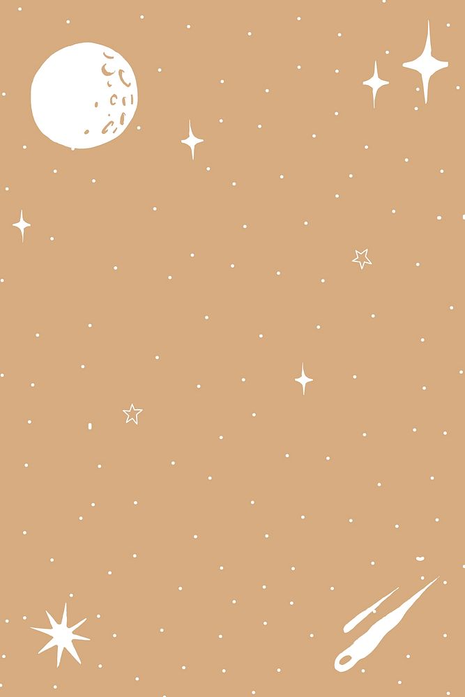 Meteor shower and moon silver starry sky on brown background
