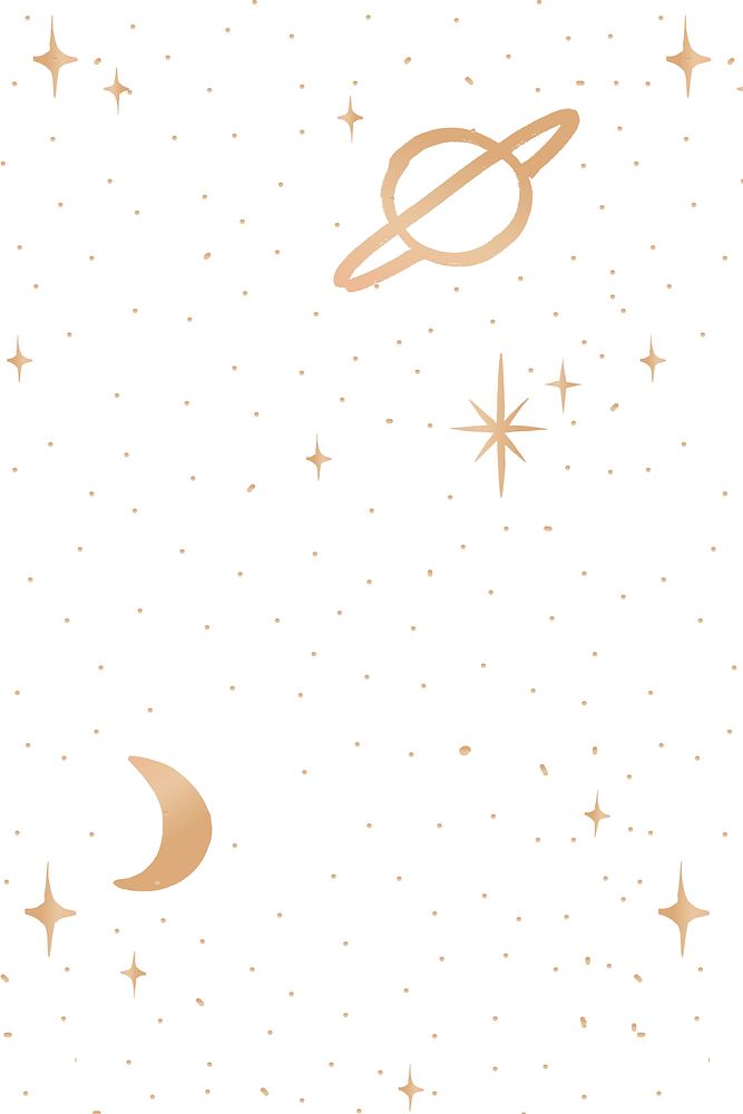 Saturn half moon gold starry sky on white background