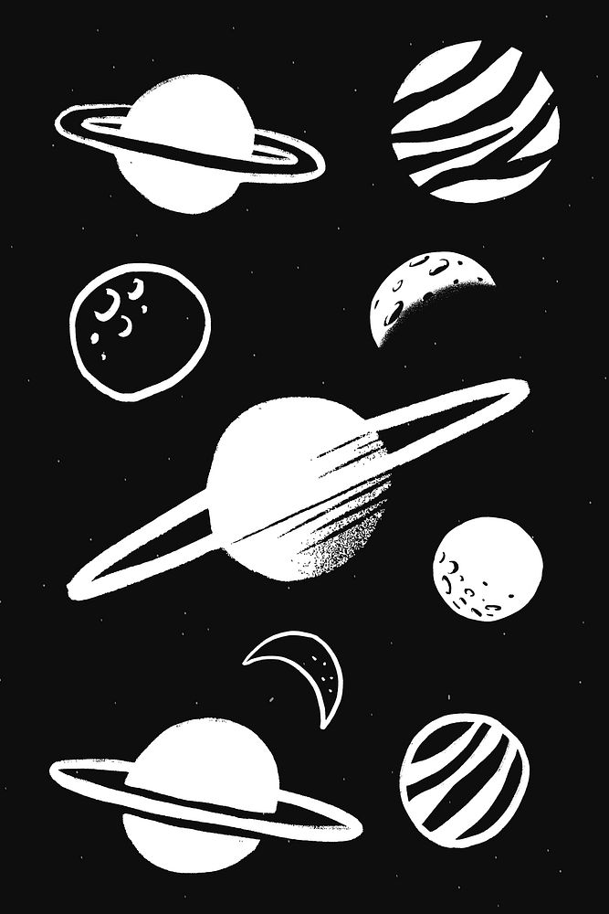 Space solar system white vector galactic doodle sticker