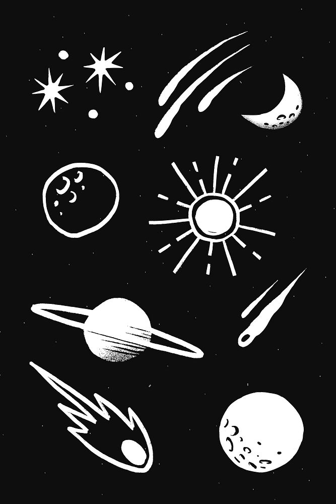 Space stars white vector galactic doodle sticker