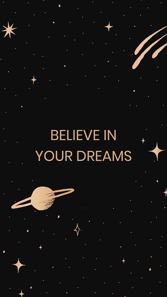 Vector believe in your dreams inspirational quote cute golden galaxy social banner template