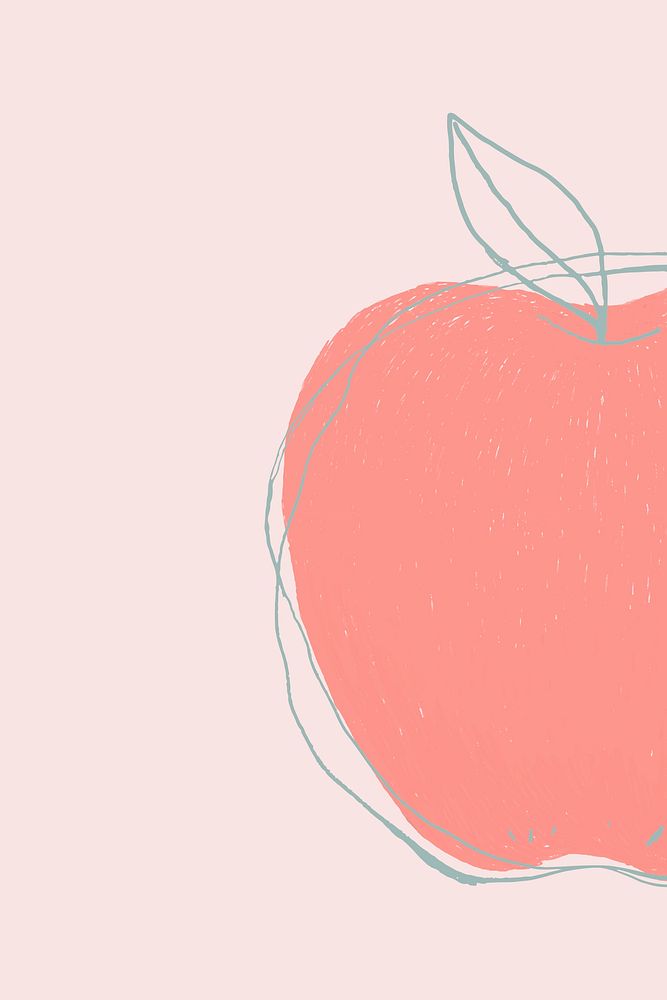 Fruit doodle apple vector on pink background