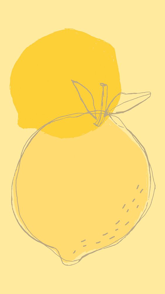 Fruit doodle lemon vector on yellow background