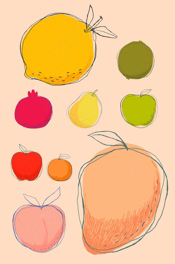 Minimal doodle art fruit psd collection