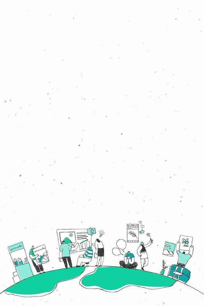 White and green psd brainstorming team doodle art illustration