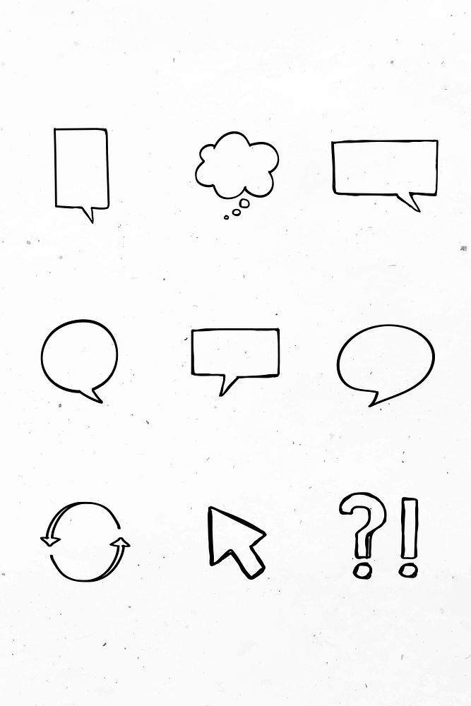 Black speech bubbles vector with doodle art design set