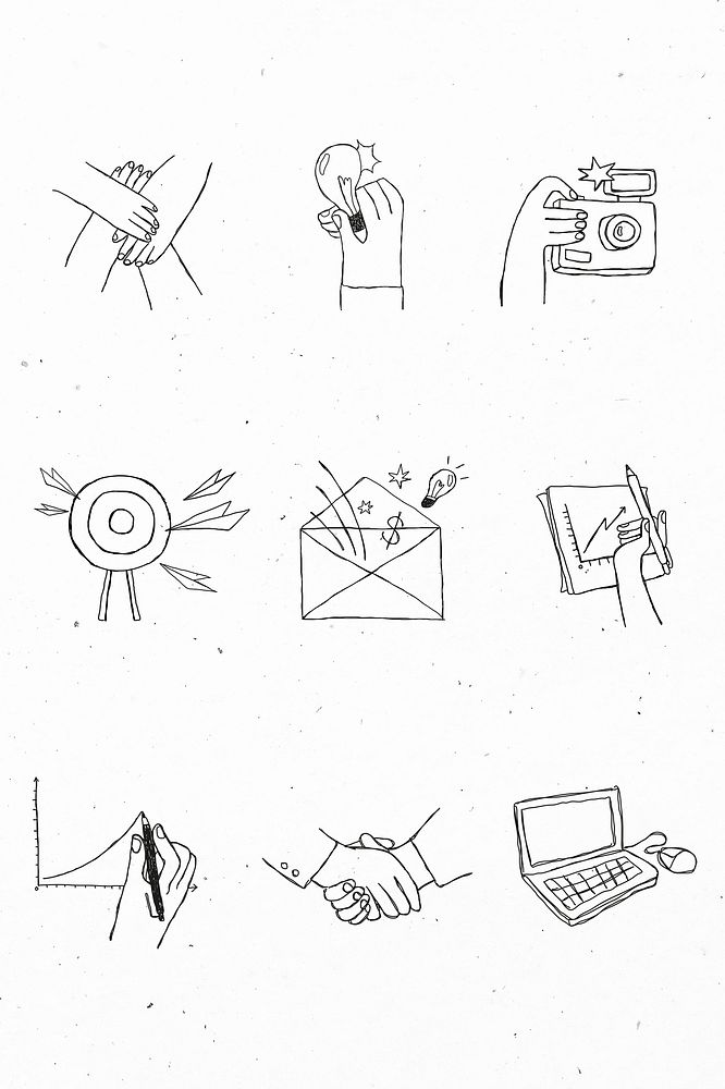 Black teamwork icons psd  with doodle art design set