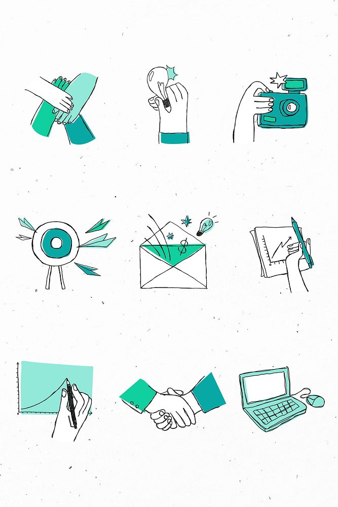 Colorful hand drawn brainstorming vector icons doodle art design set