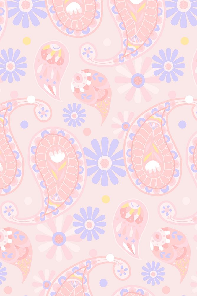 Pastel pink paisley pattern vector ornamental background
