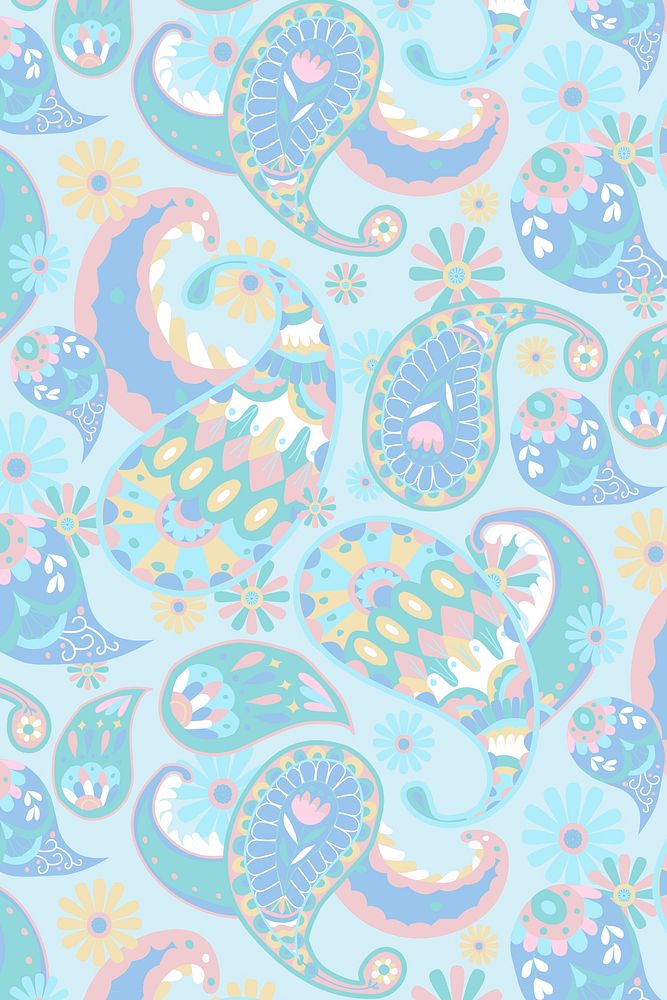 Pastel blue vector Indian paisley pattern background