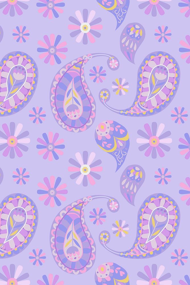 Pastel purple paisley pattern vector ornamental background
