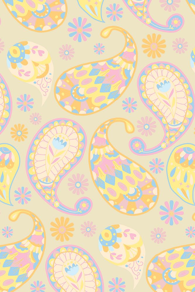 Pastel yellow Indian paisley pattern background illustration