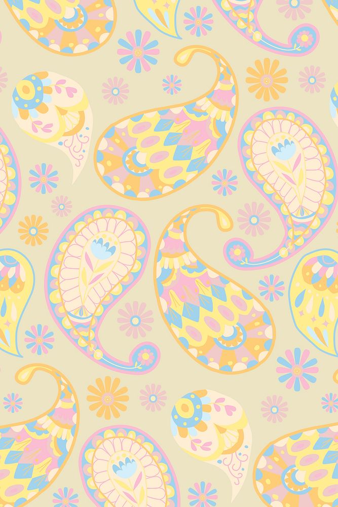 Pastel yellow paisley pattern psd background