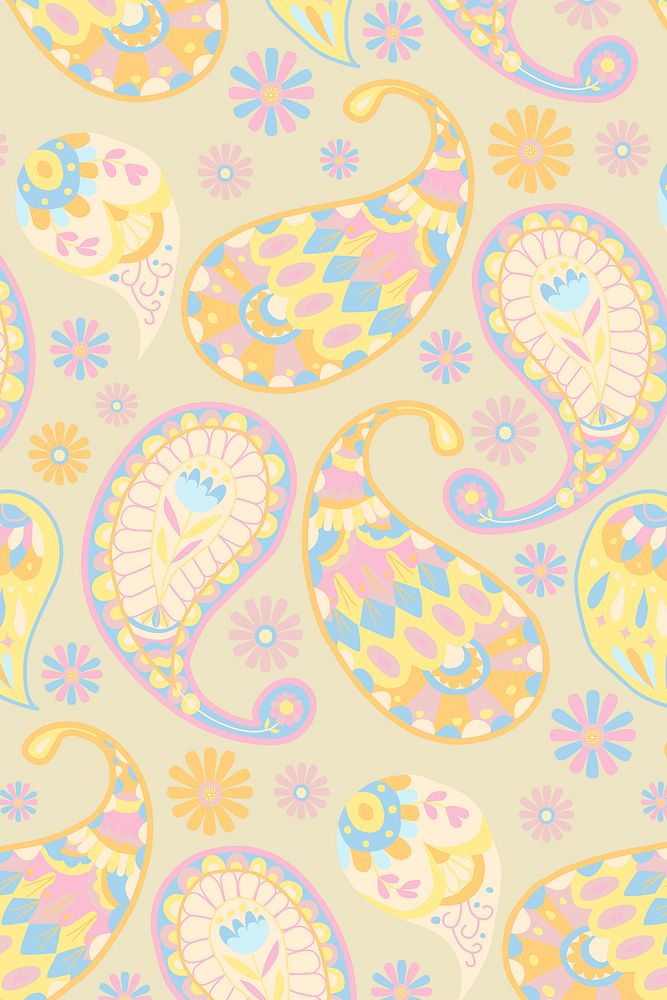 Pastel yellow vector Indian paisley pattern background