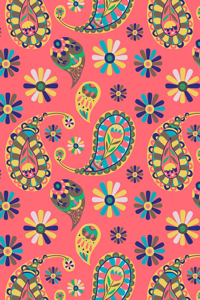 Vibrant pink Indian psd paisley pattern background