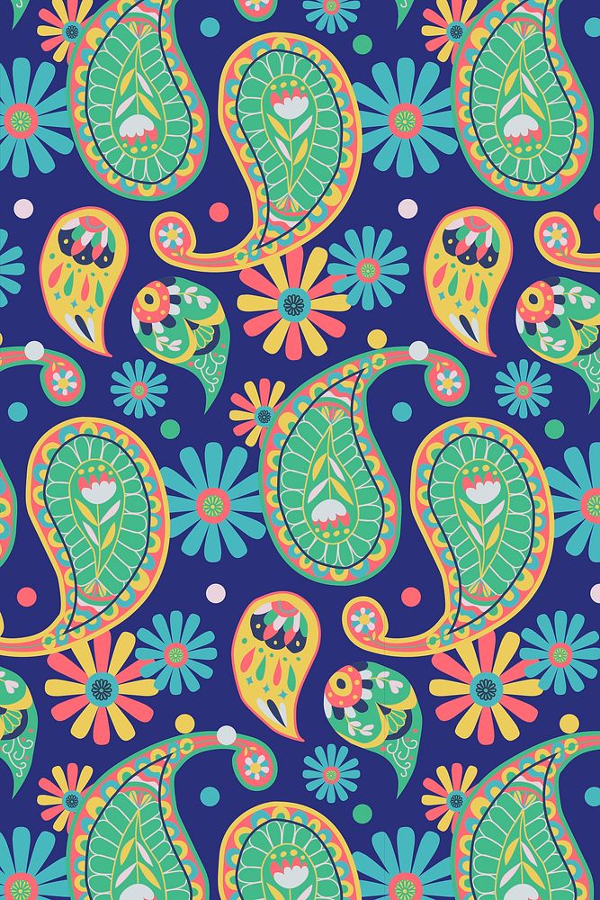 Vibrant blue Indian vector paisley pattern background