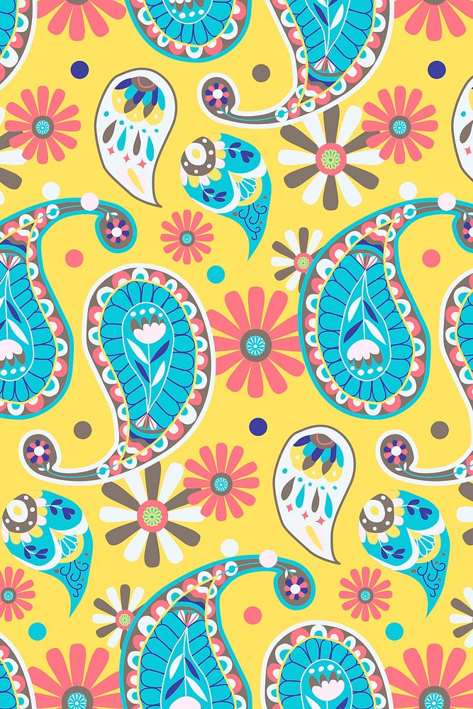 Bright yellow paisley pattern vector background