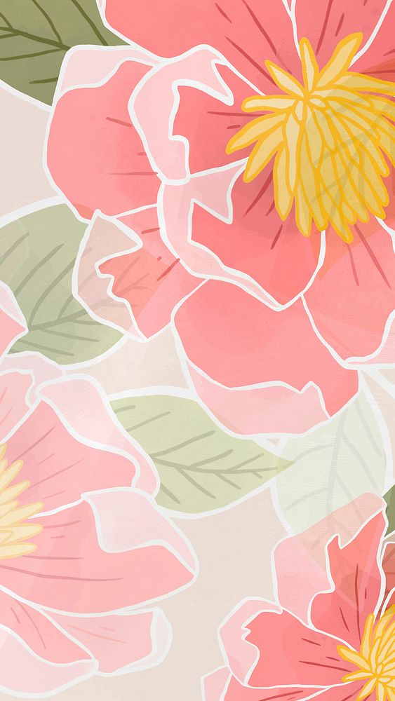 Hand drawn rose flower background vector mobile wallpaper