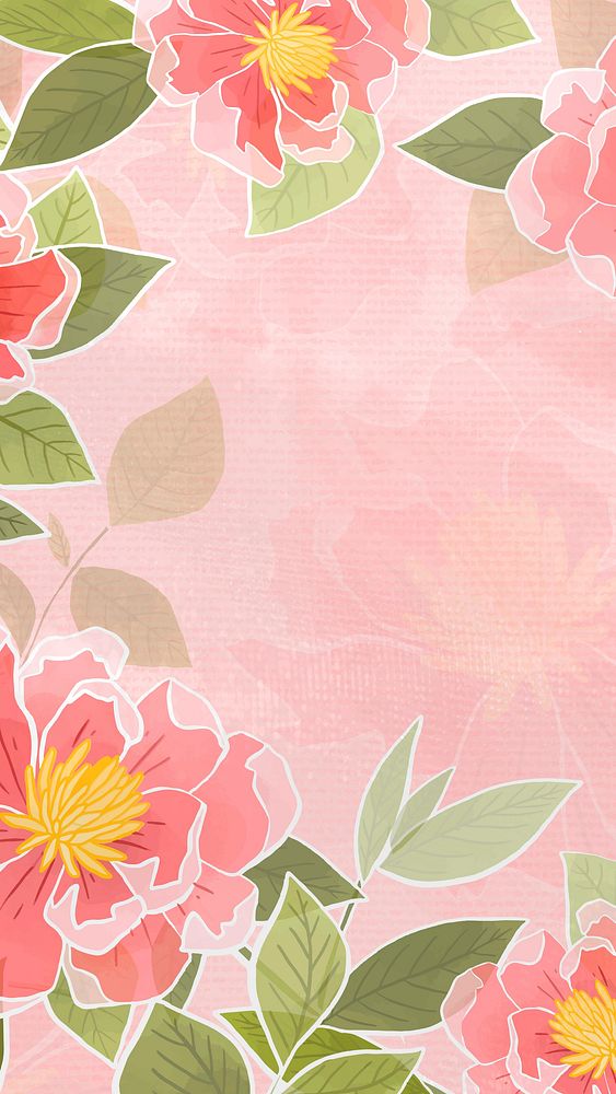 Hand drawn rose flower background vector mobile wallpaper