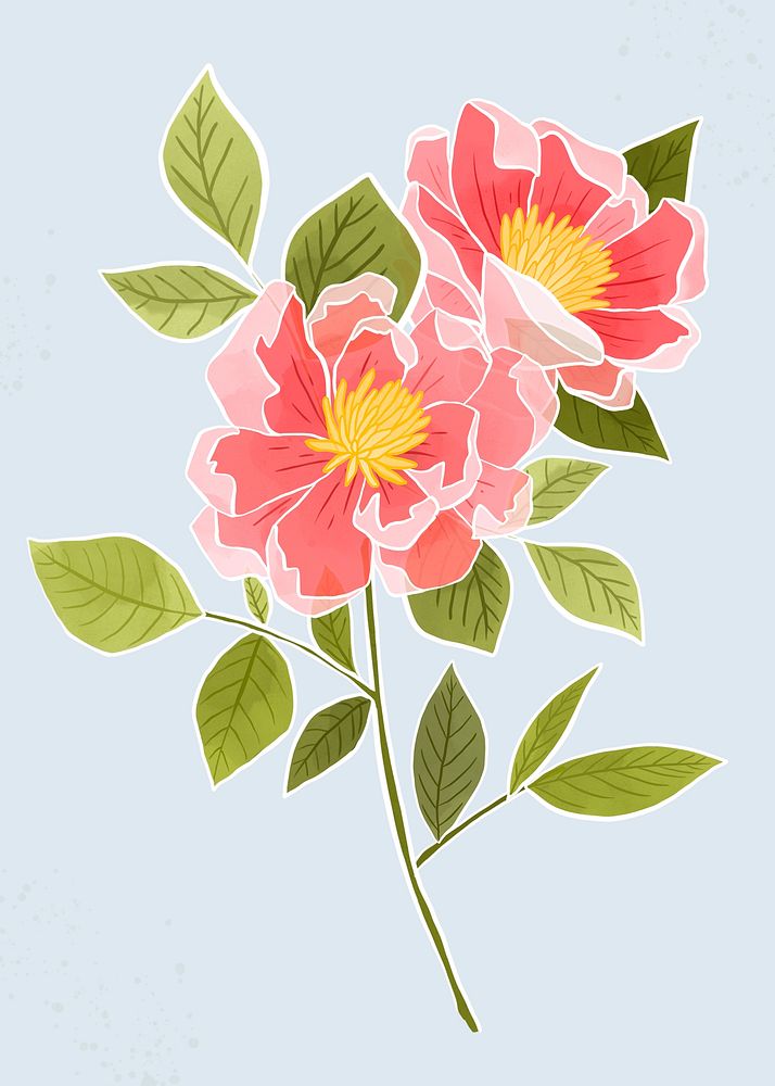 Hand-drawn Batik rose psd flower design element