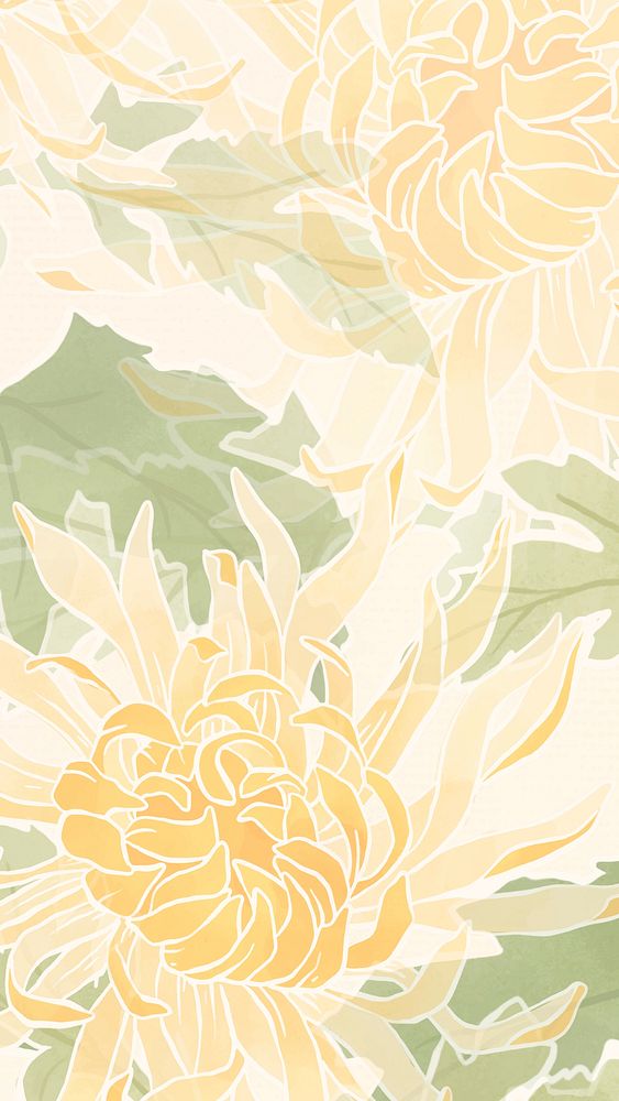 Hand-drawn chrysanthemum phone lockscreen background