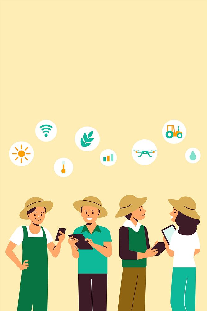 Farmers using smart agriculture background illustration