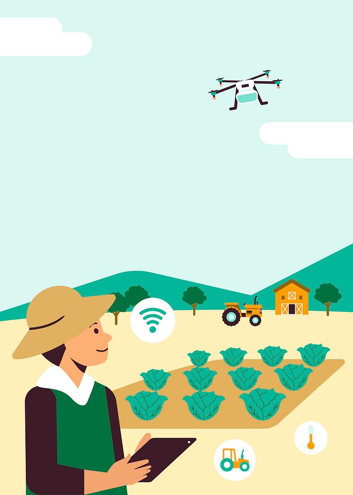 Agricultural drone smart farming technology background illustration