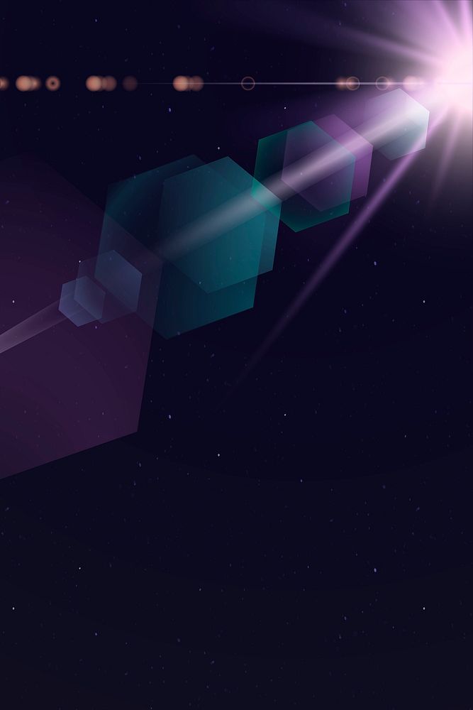 Purple lens flare psd with hexagon ghost effect on dark background