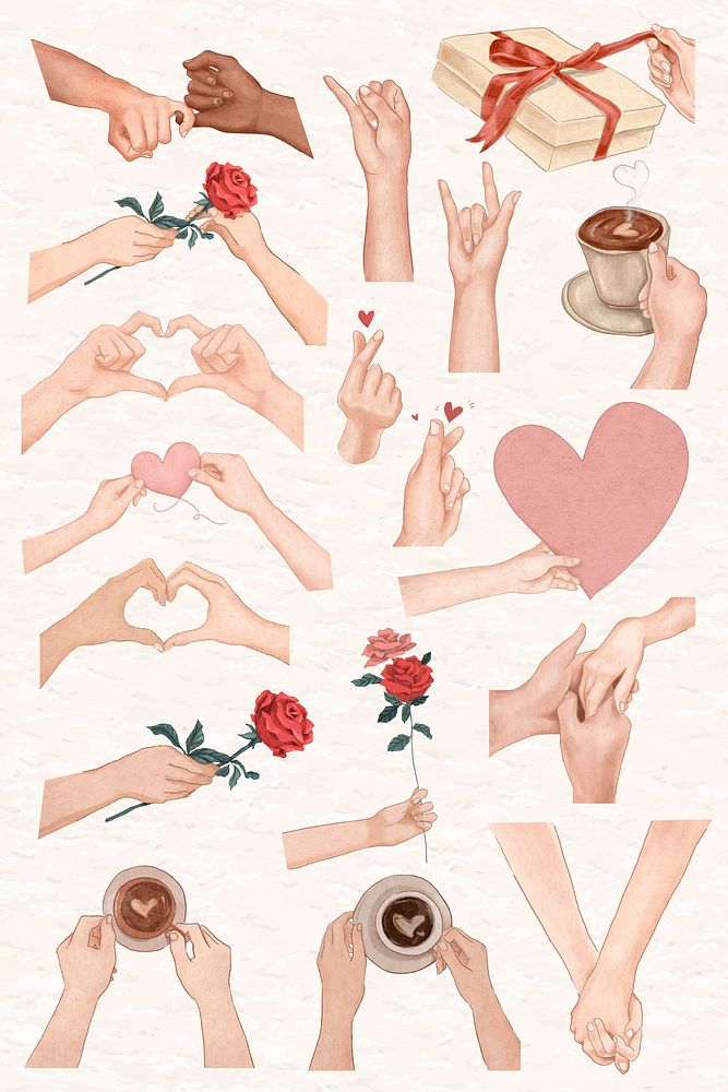 Romantic couple hand gestures vector for Valentine&rsquo;s day design elements set