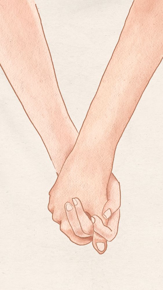Couple holding hands romantically aesthetic illustration mobile lockscreen wallpaper