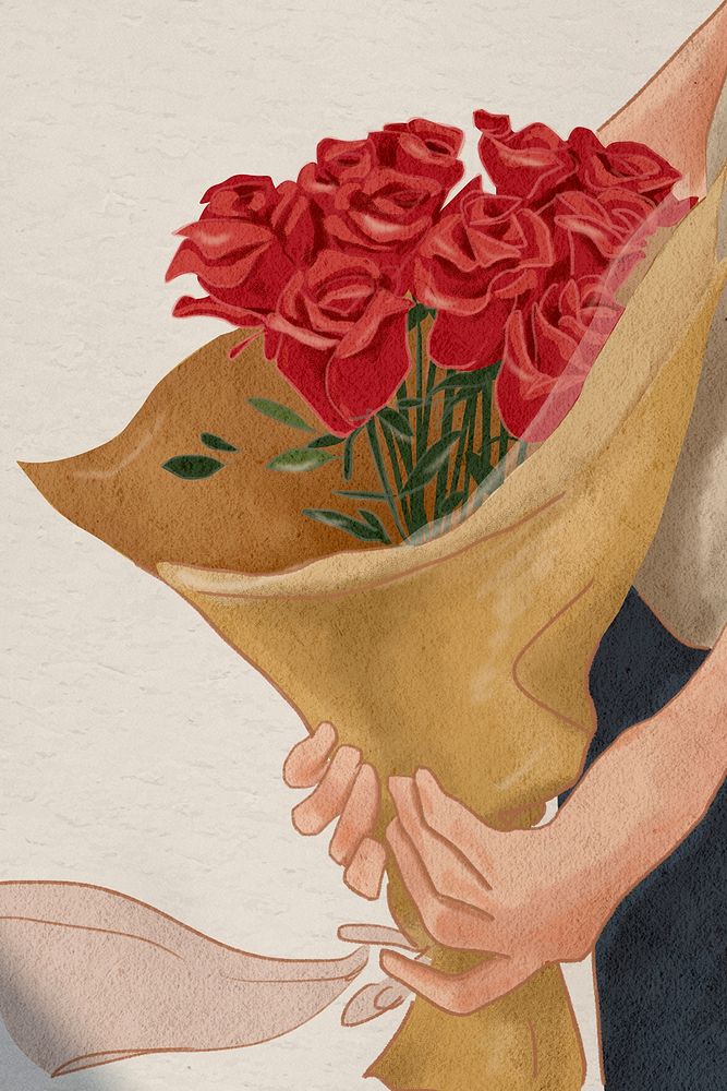 Roses bouquet Valentine&rsquo;s gift hand drawn illustration