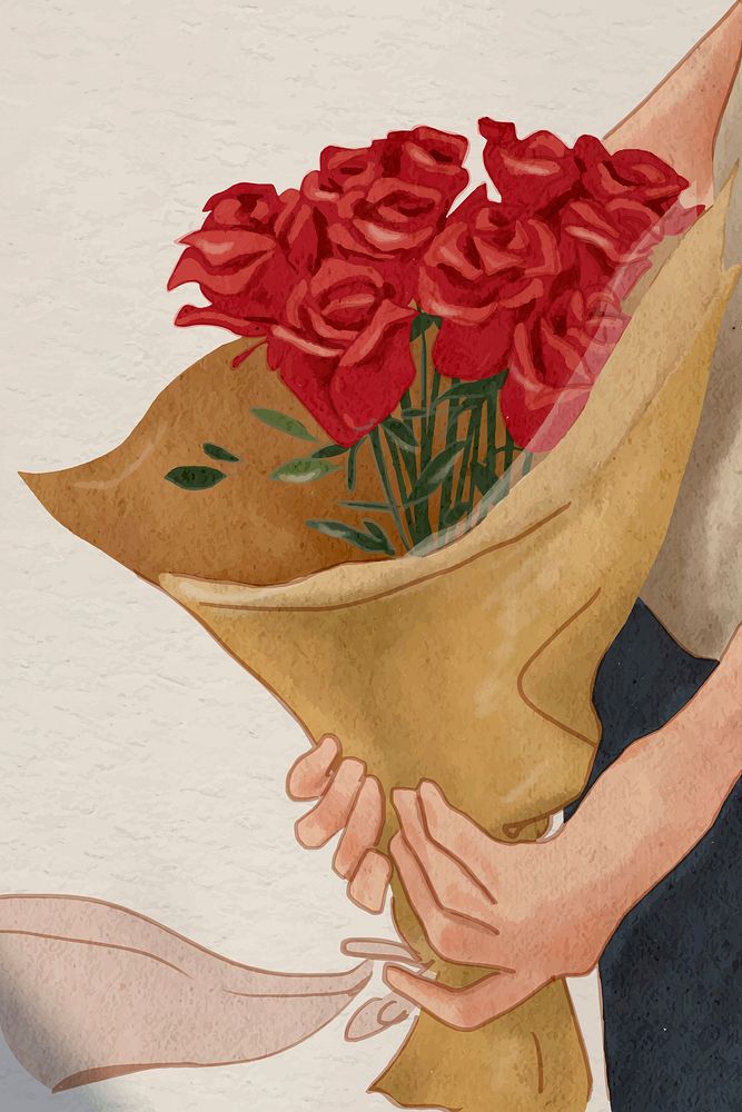 Roses bouquet Valentine&rsquo;s gift vector hand drawn illustration